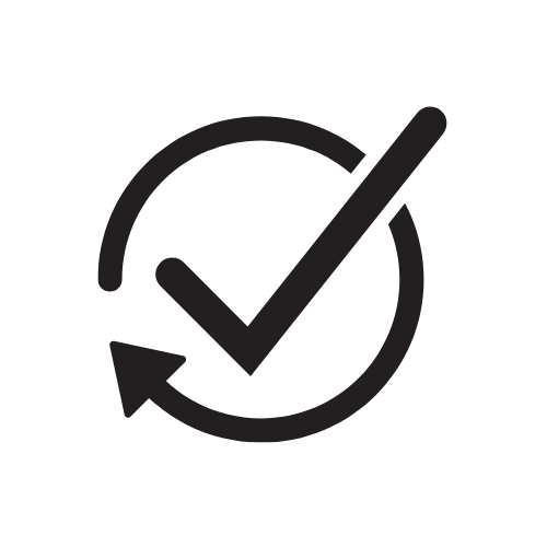 Arrow and checkmark icon inside a circle, indicating completion or success.