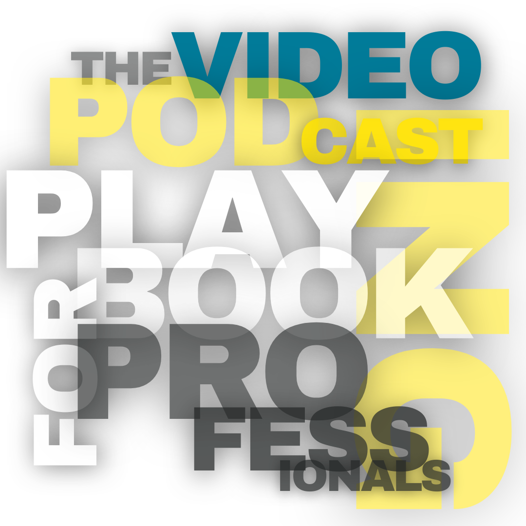 Colorful graphic with words related to podcasts, videos, books, and digital content in various font sizes and colors, including black, blue, yellow, white, and gray.