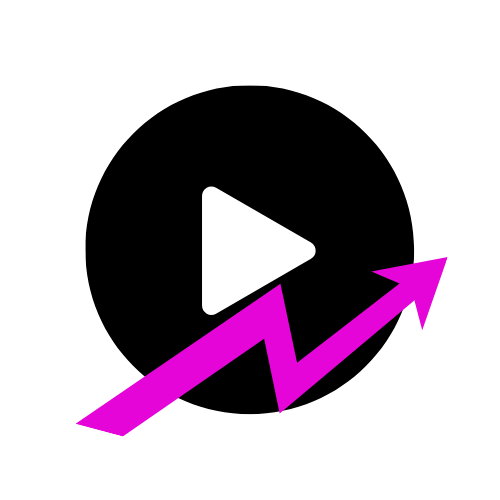 Play button icon with neon pink arrow