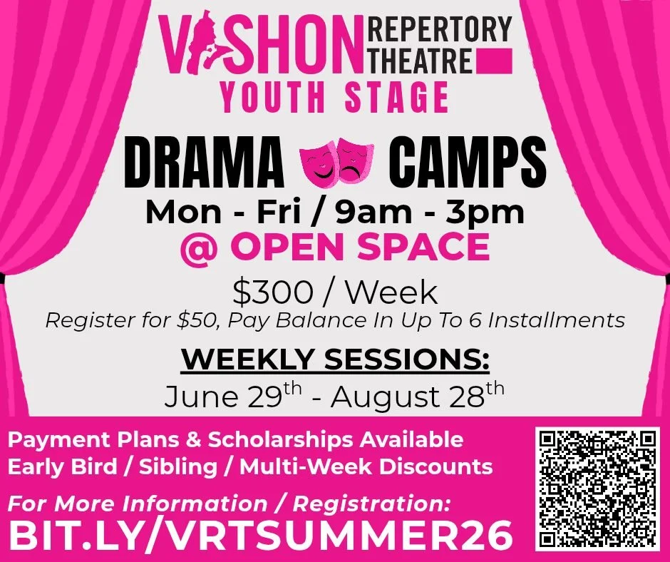 Today is the last day to take advantage of the discount on VRT Summer Drama Camps.  Campers will create a new play every week, including Wizard of Oz, Greek Myths, Peter Pan, Alice in Wonderland and more.  Camps run five days a week from June 29 to A
