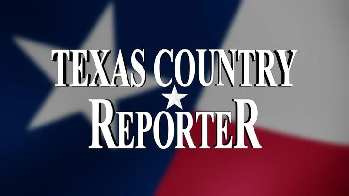 Text reading 'Texas Country Reporter' over a background featuring the Texas flag.