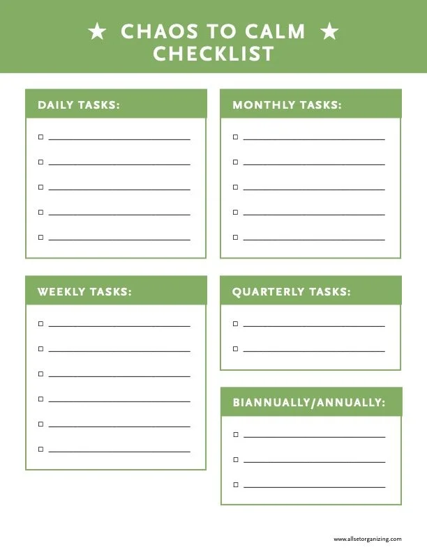 Chaos to Calm Checklist - Blank