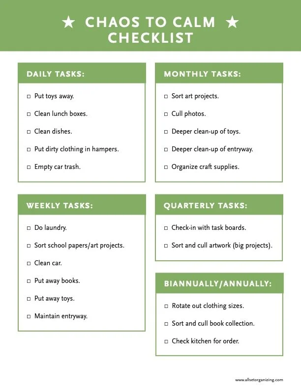 Chaos to Calm Checklist - Premade List