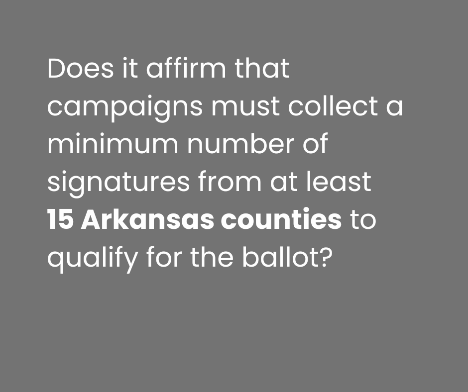Text stating a question about Arkansas counties and signatures needed for a ballot, on a grey background.