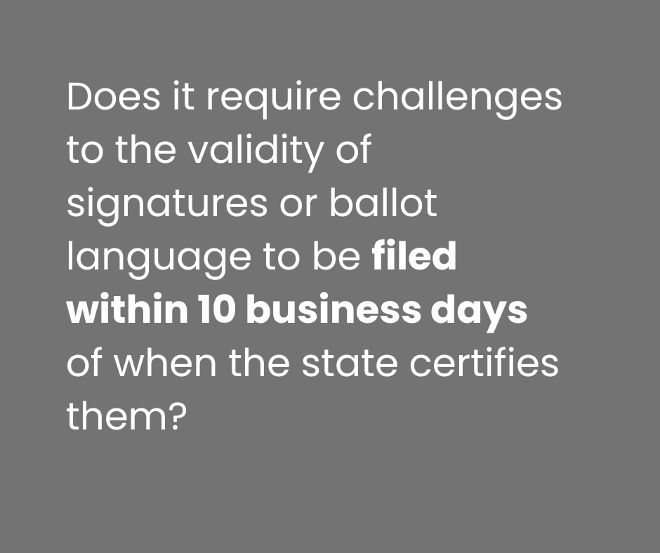 Gray background with white and bolded text asking a question about signature filing and state certification timeline.