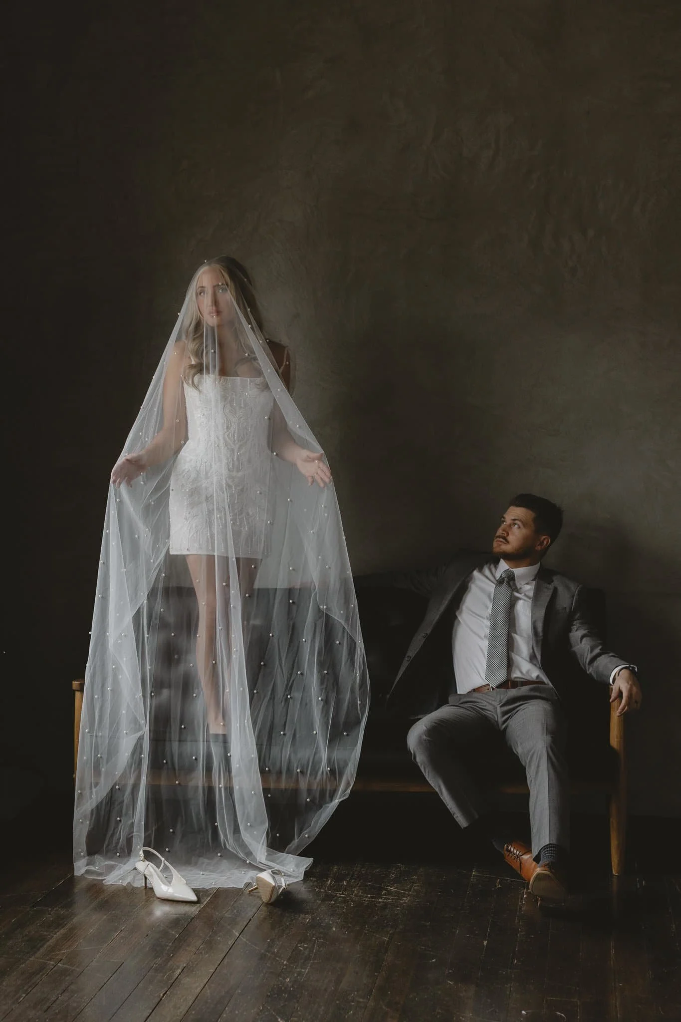Book your wedding photographer. Bride and groom portrait session — book a wedding photographer and filmmaker who captures what nobody staged. White Space Studios by Jenna Roden.