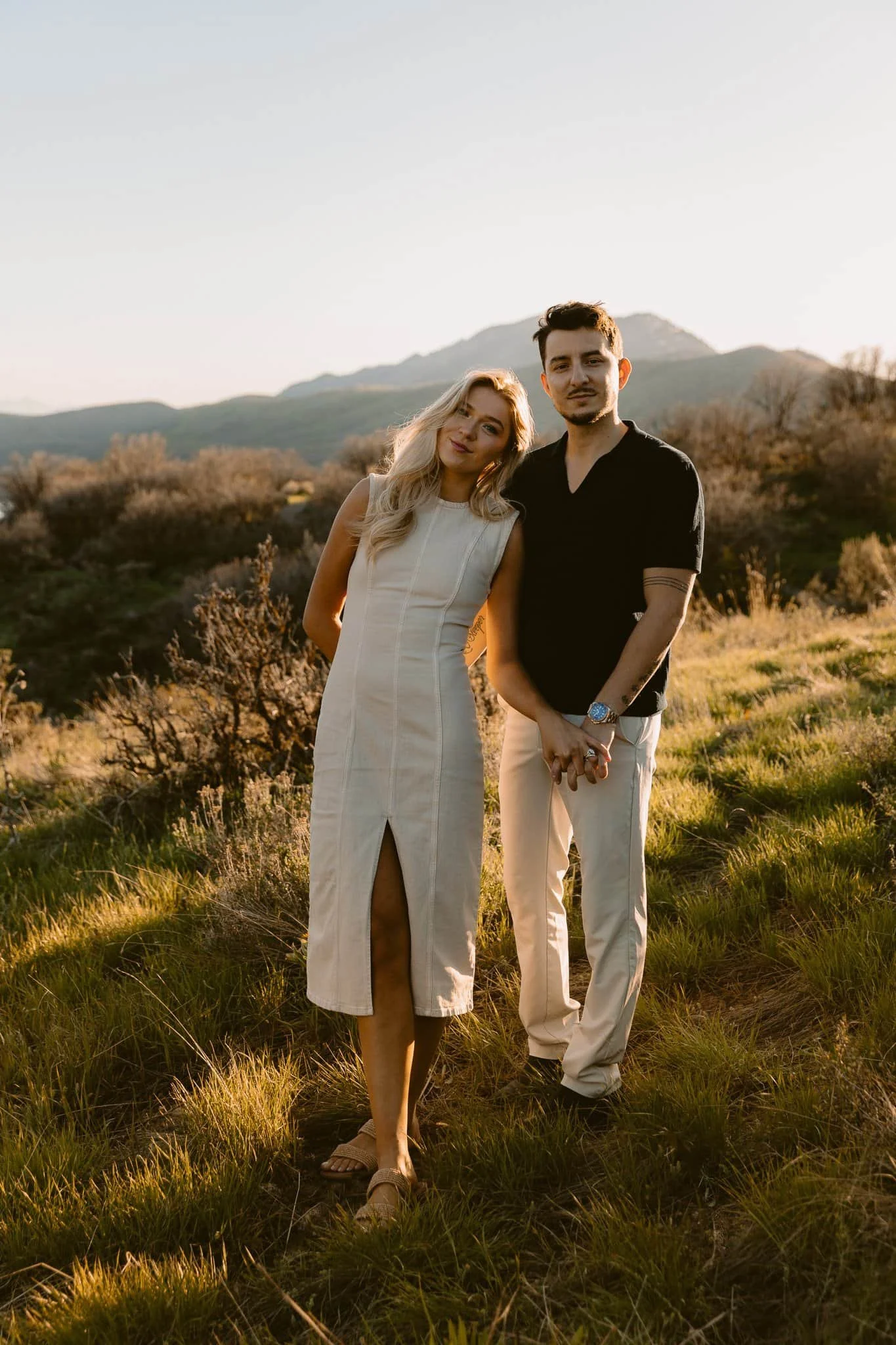 Park City Utah engagement session photographer at Little Dell Reservoir — couple at golden hour in mountains