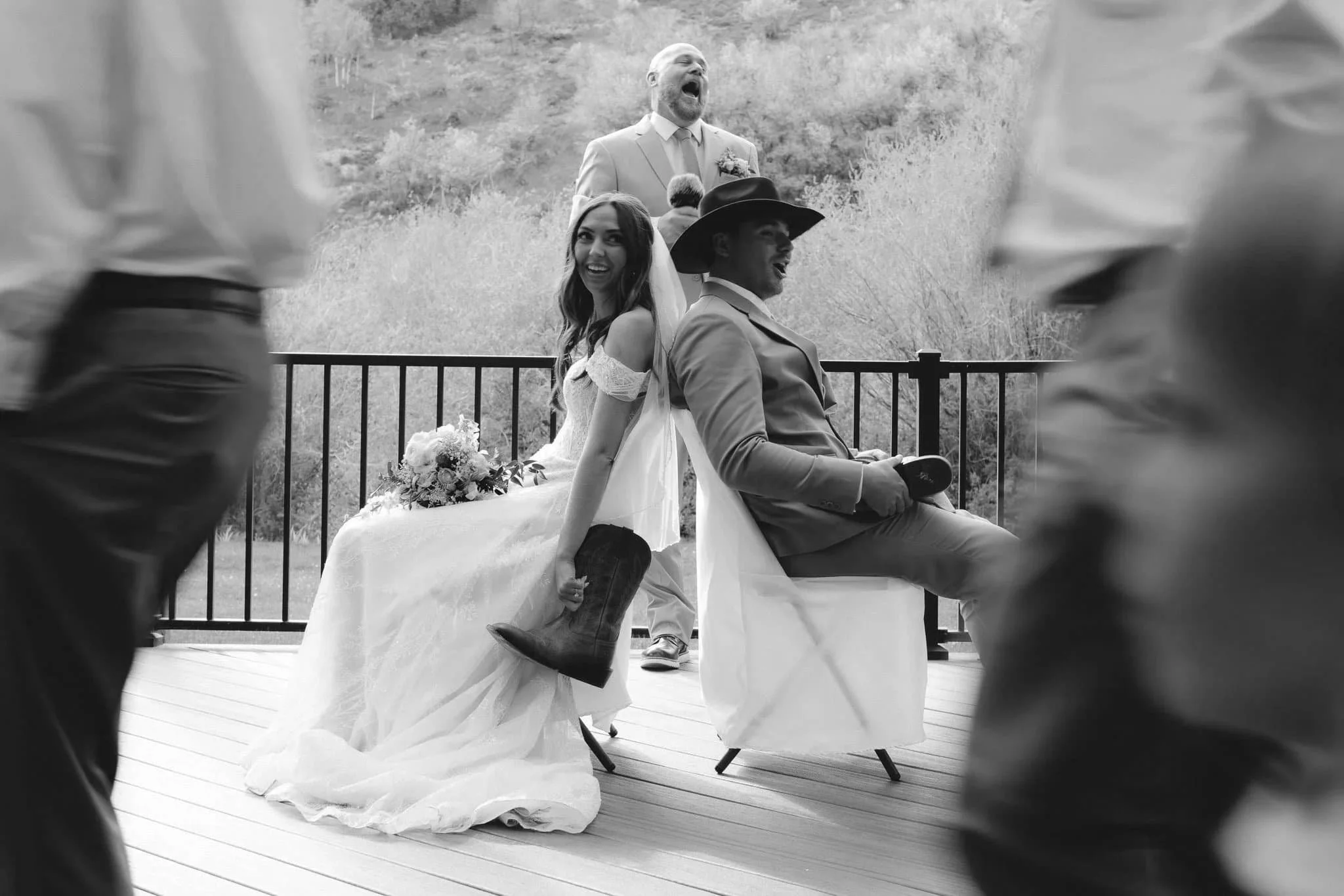 Texas wedding photographer captures candid reception moment at Hill Country Austin venue