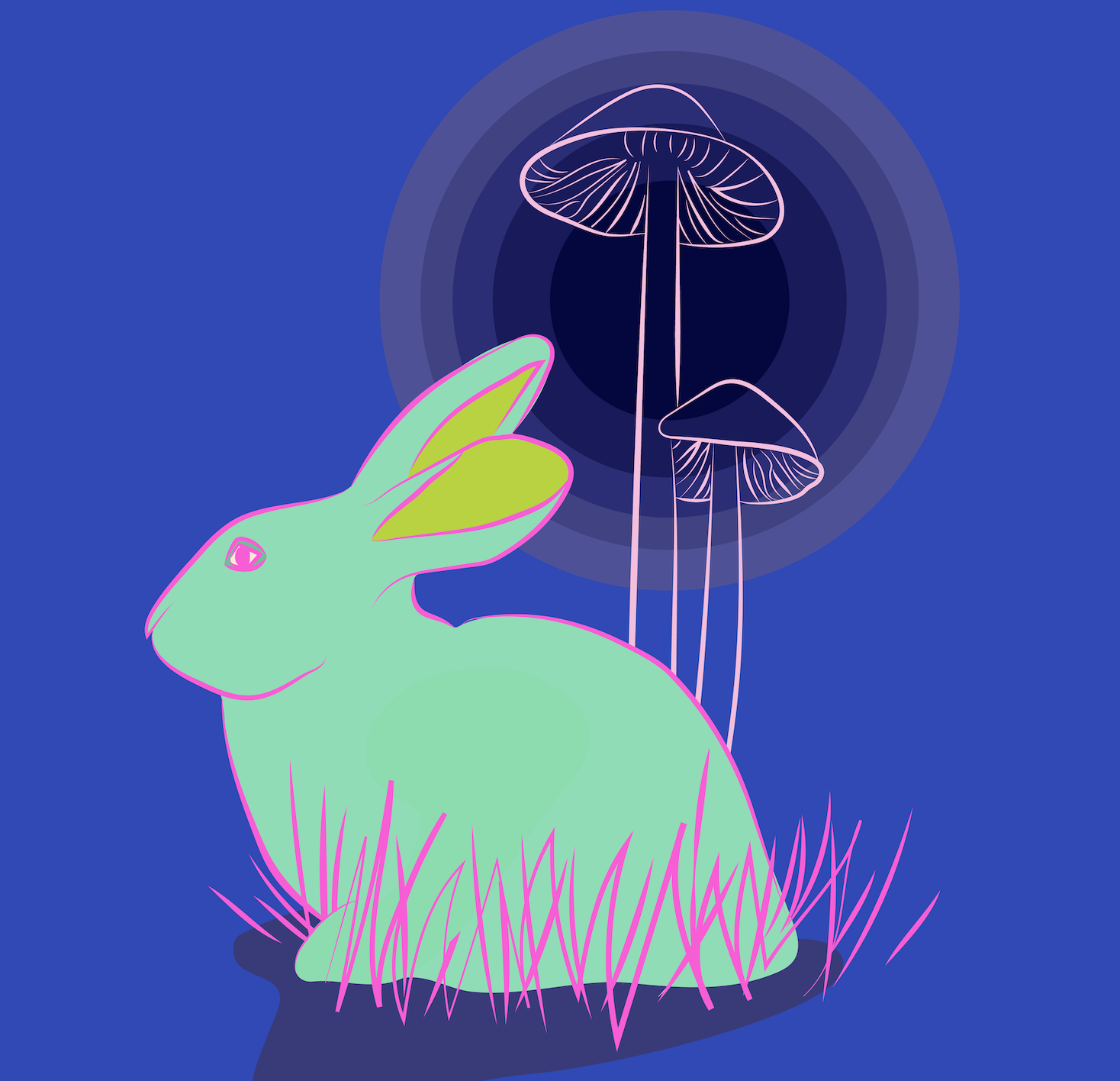 Rabbit illustration  with mushrooms