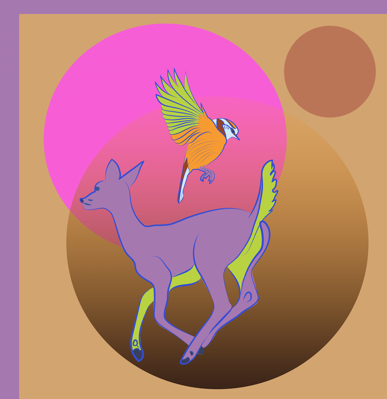 deer and bird illustration with shapes