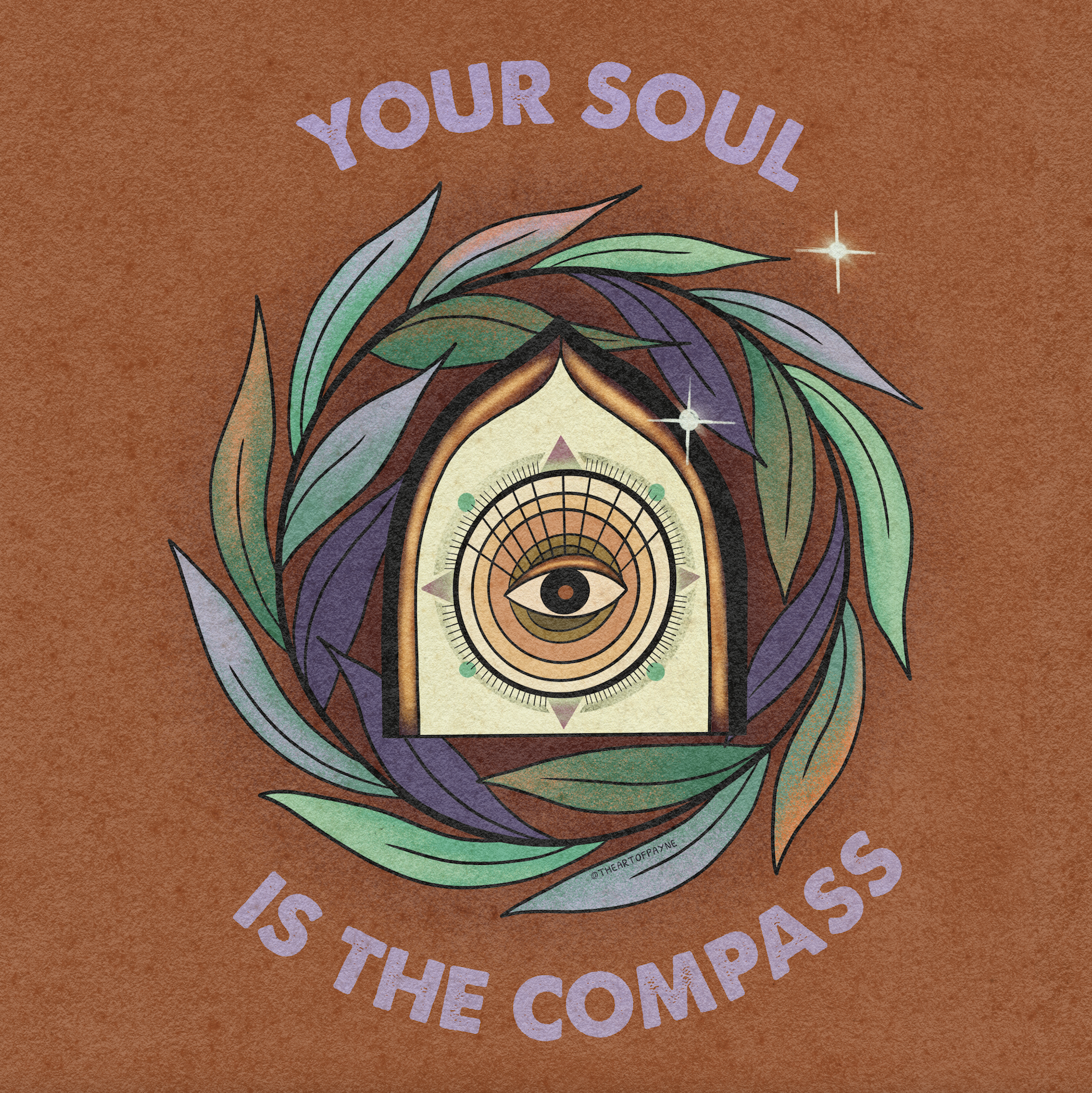 Mental health art with leaves and eye
