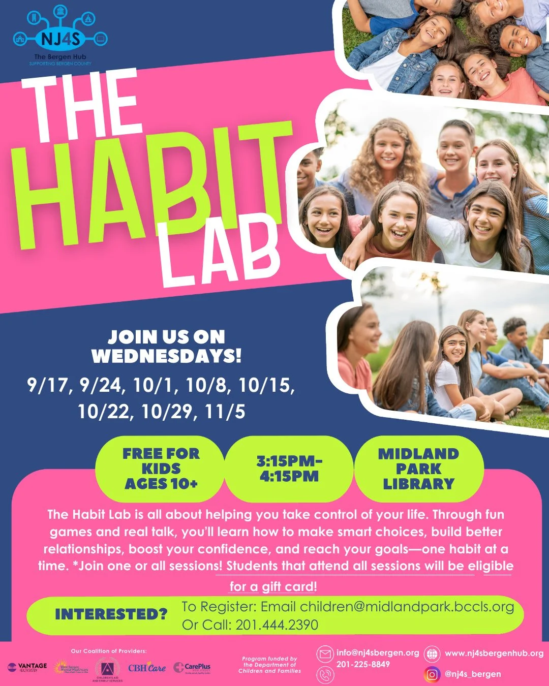 Just a reminder, tomorrow we're hosting The Habit Lab, from 3:15-4:15 PM, in partnership with NJ4S!! It's a life skills class taught through games and talking!  We hope to see you there!!⁠
⁠
#habit #healthyhabits #game #games #midland #midlandparklib