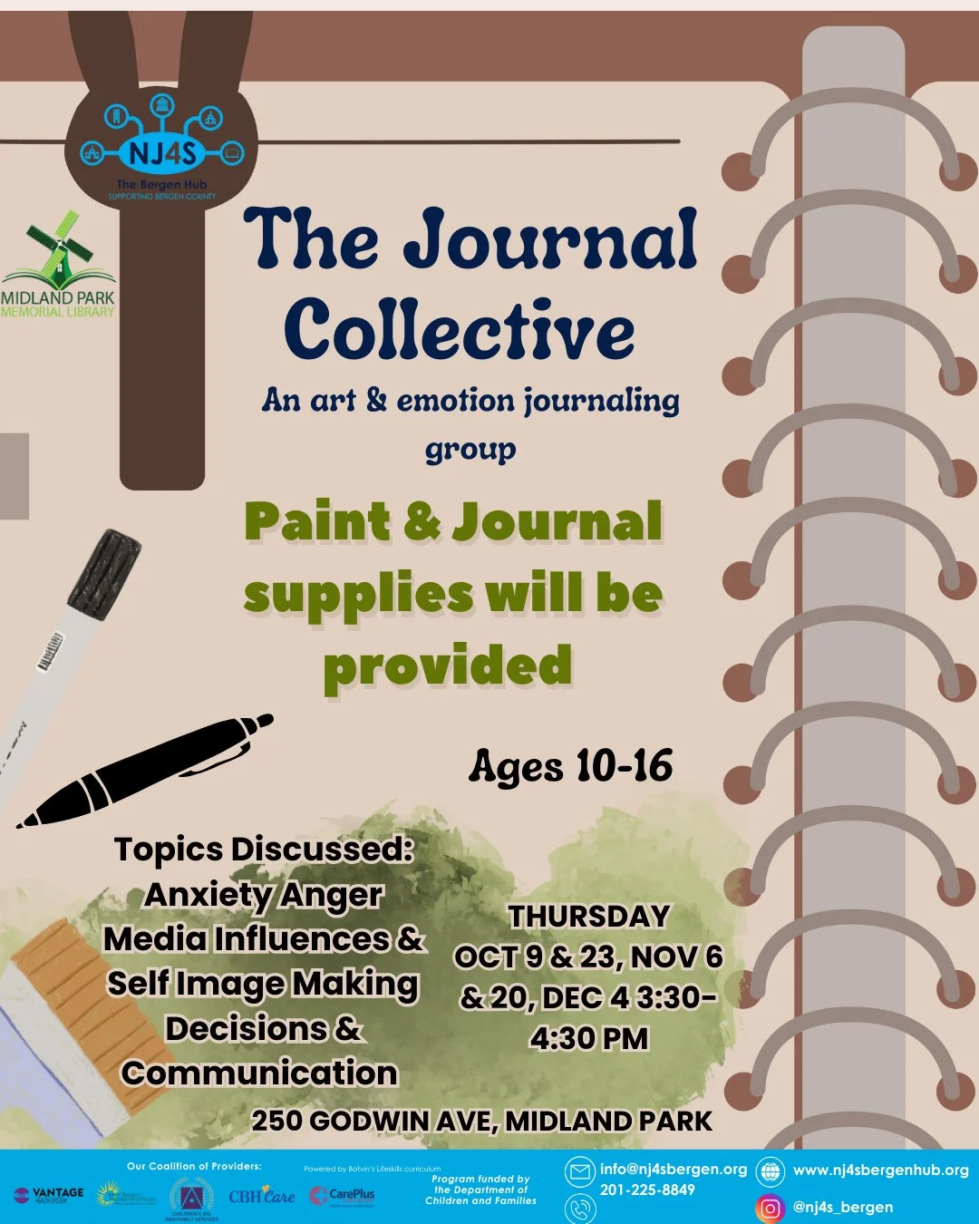 Starting tomorrow, we will be running our Journaling Program in collaboration with NJ4S Bergen!! We hope to see you then⁠
⁠
#journal #journaling #paint #collective #teen #teenprogram #children #childrenprogram #library #libraryprogram #midlandpark #m