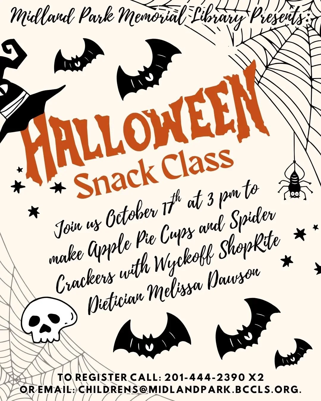 Next week, on Friday at 3pm, we will be hosting a snack class for children of all ages, in collaboration with Melissa Dawson from the Shoprite of Wyckoff! We hope to see you then~!⁠

#snack #Halloween #halloweensnack #snackclass #diet #dietician #chi