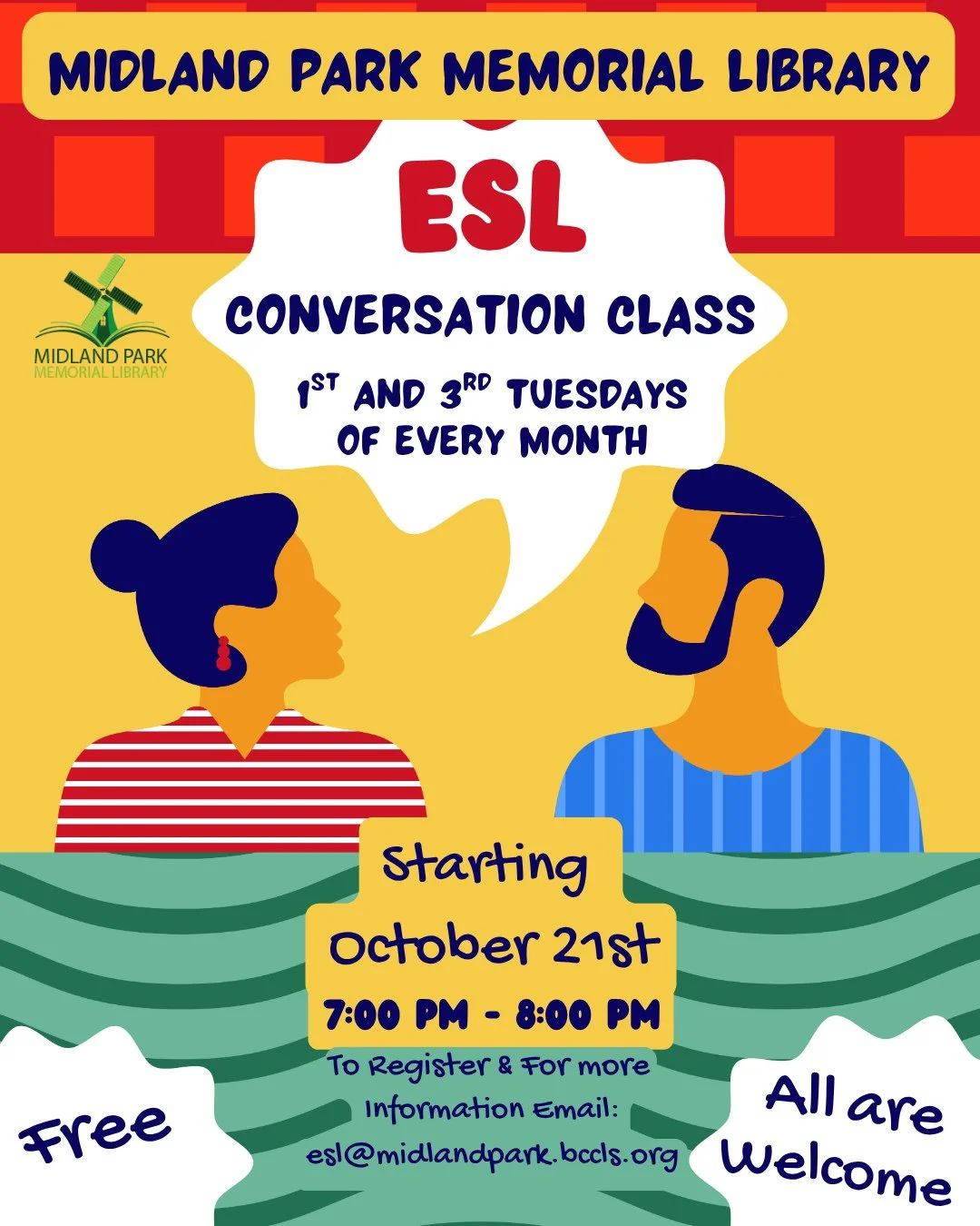 Do you want to improve your English conversational skills? Starting October 21st, we're going to be hosting an ESL conversation class. Registration is required, so please email or dm us for more information!! This is also an event open to everyone; y