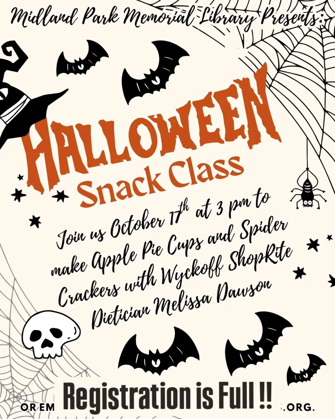 Just a reminder, tomorrow is our Halloween Snack Class in Partnership with the Shoprite of Wyckoff! Sadly, registration is closed, but we hope to catch you at a future event!

#snack #Halloween #halloweensnack #snackclass #diet #dietician #children #