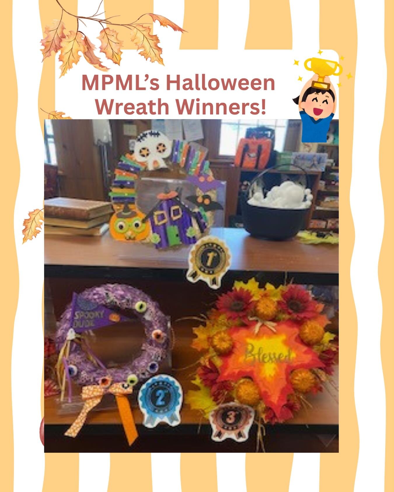 Congratulations to the winners of our Halloween Wreath Contest!🎉 Thank you to the participants and voters. Please swing by and pick up your wreaths. Happy November - time to fall back and enjoy an extra hour of sleep &hellip; or reading!🍁🍂