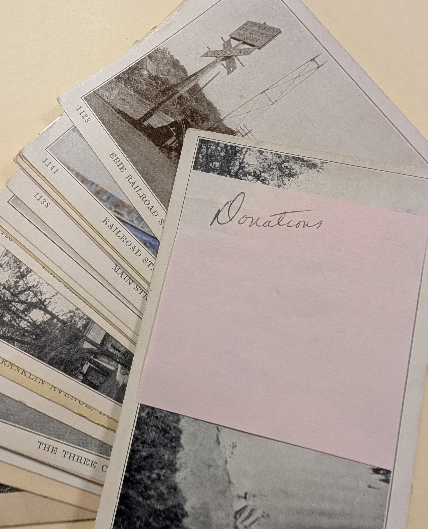 Sticky notes are great but not so much for archival collections! Careful where you place them, the adhesive could remove parts of images, text, and more. Thankfully, that wasn't the case for these postcards!⁠
⁠
#midlandpark #midlandparknewjersey #mid