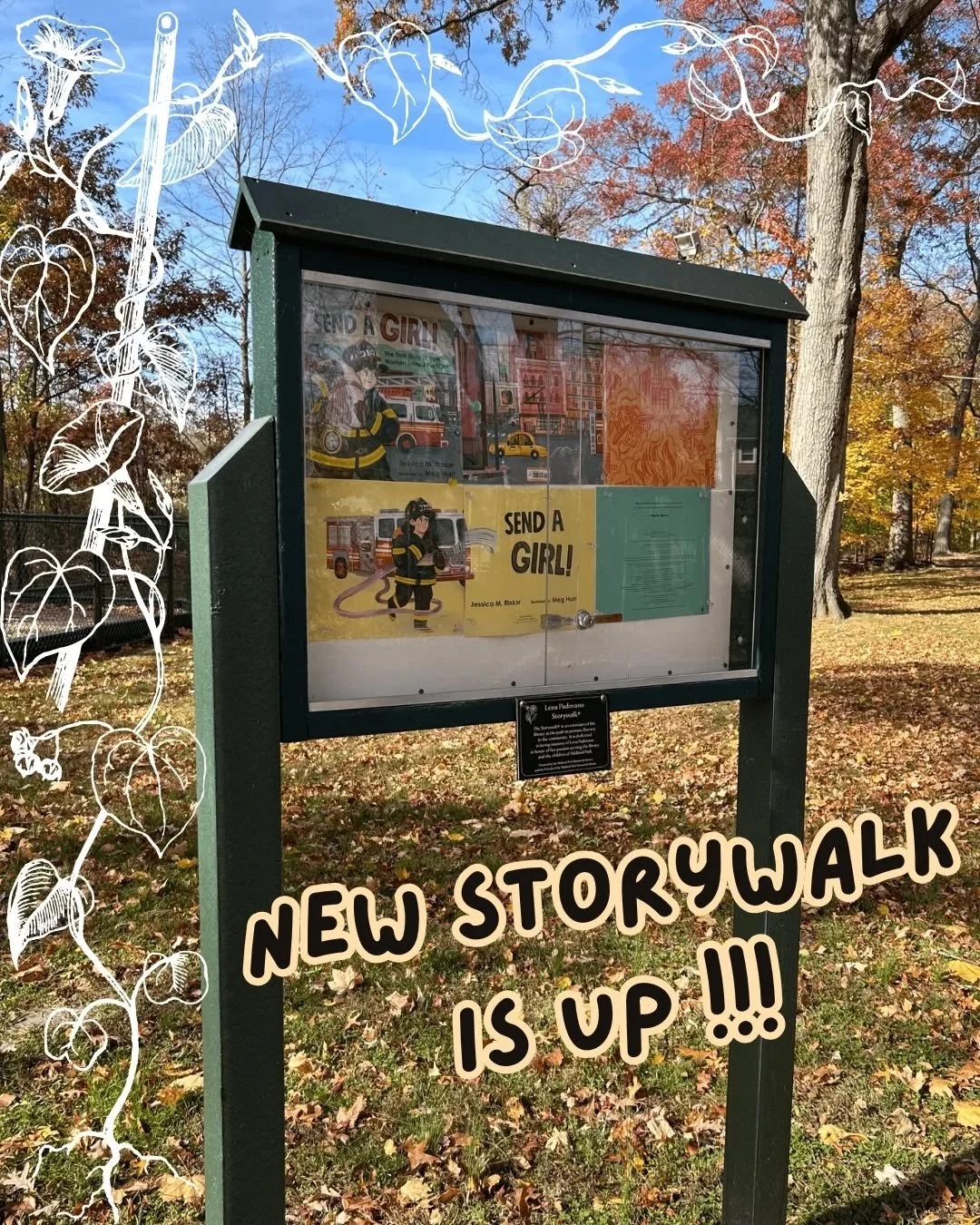 Come down to Wortendyke Park in Midland Park to see our new Storywalk!!!

#storywalk #storytime #story #local #localpark #library #midlandpark #midlandparklibrary #newjersey #bergencounty #nj #park #sendagirl #book #jessicamrinker #jessicarinker #meg