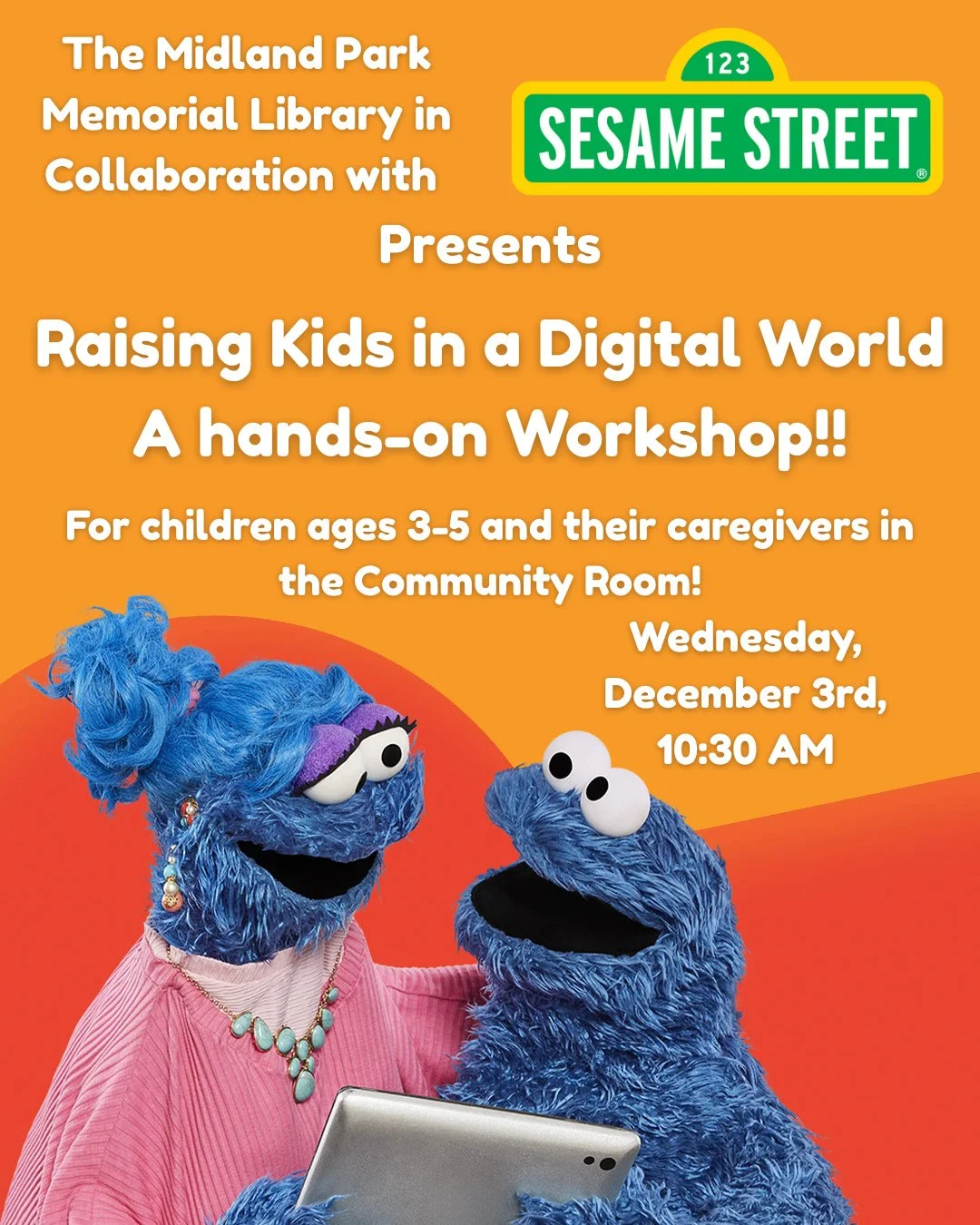 Tomorrow we're hosting our Raising Kids in a Digital World Workshop in partnership with Sesame Street!! We hope to see you there~~⁠
⁠
#sesame #sesamestreet #digital #digitalworld #raising #raisingkids #workshop #handson #handsonworkshop #youth #child