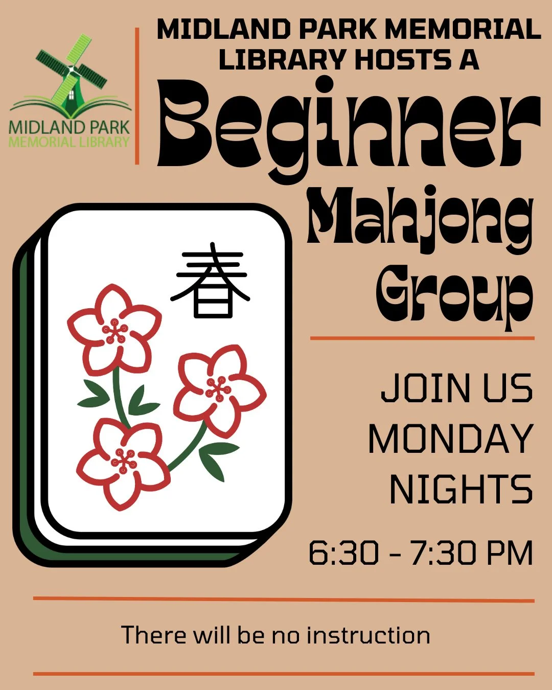 Join us on Monday Nights to play Mahjong!! Please be aware, there will be no instruction given for this group. We hope to see you there~⁠
⁠
#mahjong #beginnermahjong #mahjonggroup #social #socialclub #beginnermahjonggroup #midland #midlandparklibrary