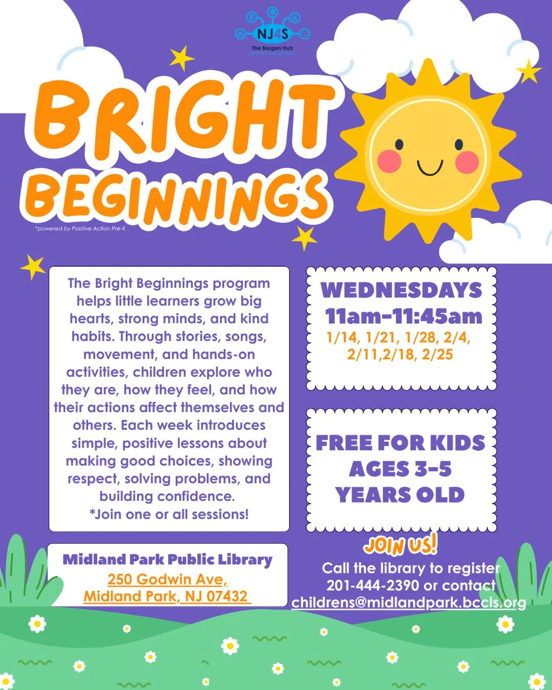 Next week, on January 14th, our "Bright Beginnings" program in collaboration with @NJ4S_Bergen will begin!! The goal of this program is to help your children learn how to make good choices, show respect, problem solve, and build confidence 