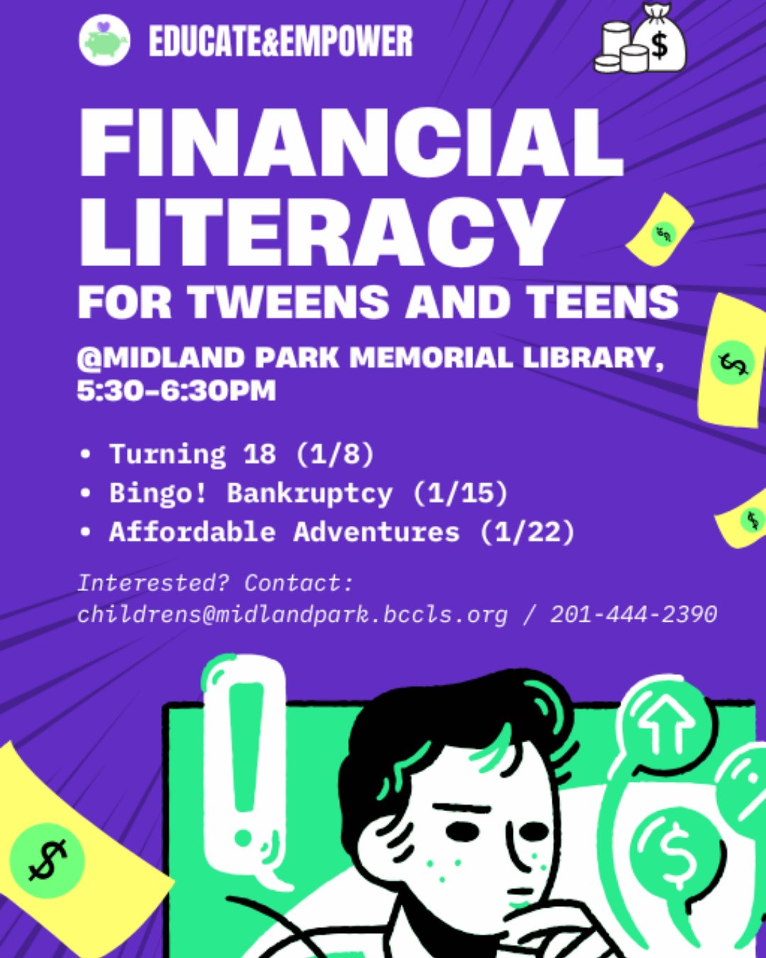 Today is our First Financial Literacy Workshop for Teens and Tweens, Turning 18!!! The program will be held from 5:30 to 6:30 pm in the community room.  Don't miss it!⁠
⁠
#finance #education #financial #financialliteracy #teenevent #tweenevent #libra