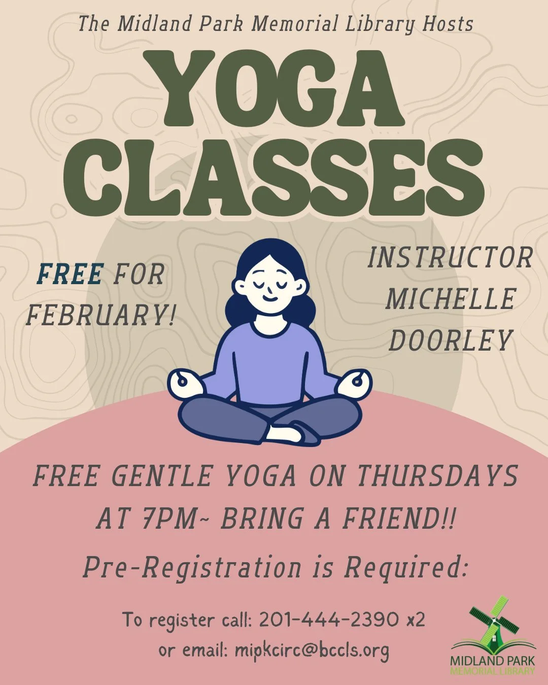 Did you know the Midland Park Memorial Library hosts Yoga on Thursday Nights? As a special treat, for the month of February, our classes are free!! Call, dm, or email us to register~~⁠
⁠
#publiclibrary #yogaclass #libraryprogram #yoga #freeevent
