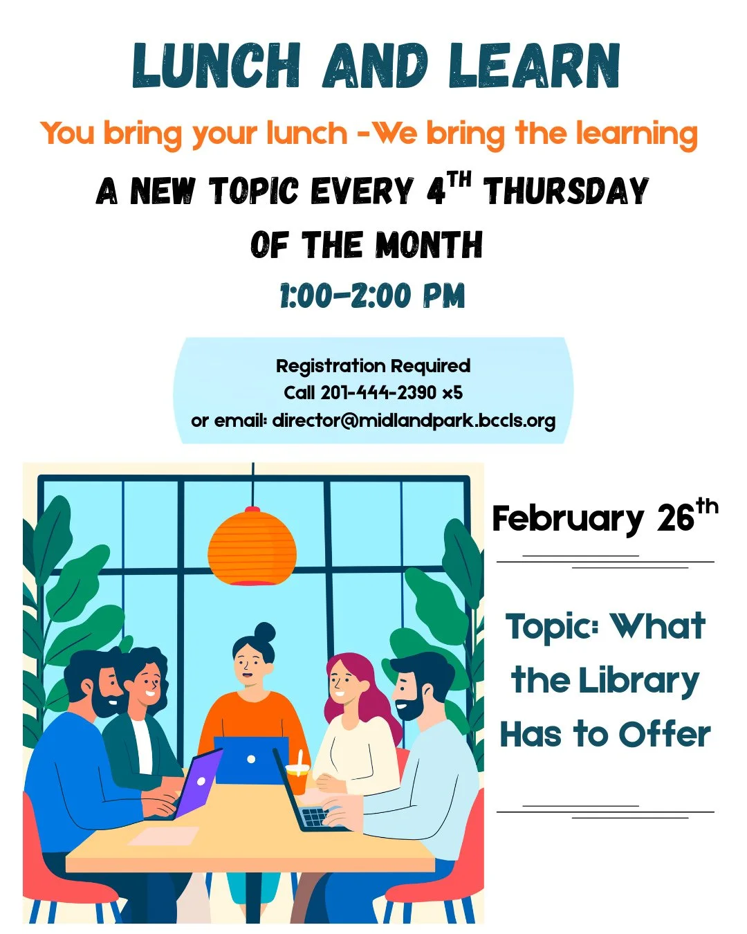 Join us this coming Thursday for our first-ever Lunch and Learn!! We're going to be discussing what the Library has to offer, so be sure not to miss it~~⁠
⁠
#learn #lunchandlearn #library #midlandparklibrary #adultprogram