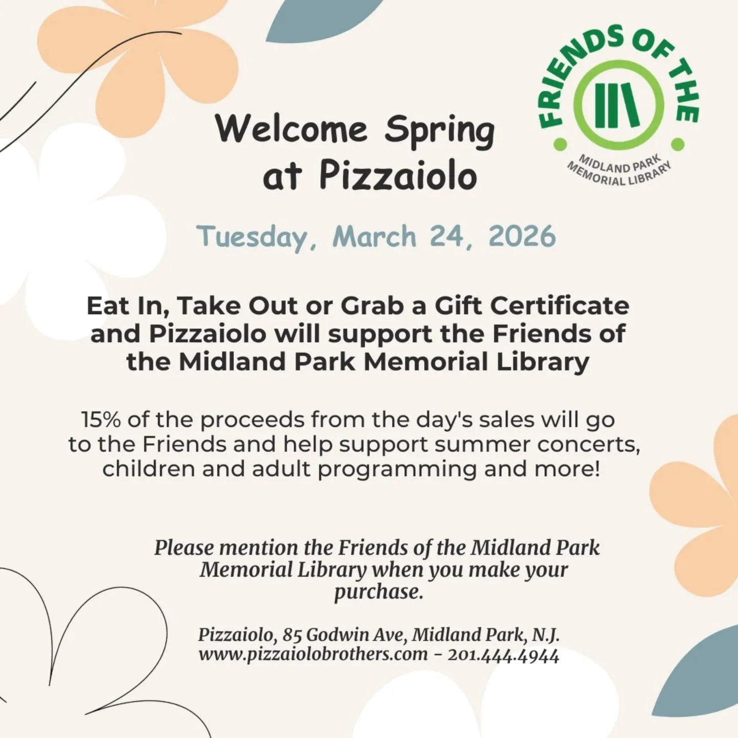 Join our Spring Fundraiser in collaboration with @friendsofmplib and @pizzaiolobrothers on March 24th!!

#fundraiser #pizza #pizzalover #supportlocal #fundraising