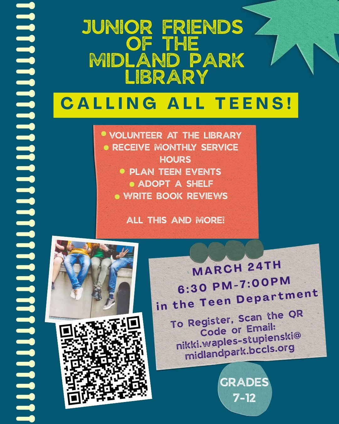 The Junior Friends of the library is having a meeting on March 24th at 6:30 PM in the teen section!! If you're interested, please scan the QR code or email Nikki to register~⁠
⁠
#teen #teenprogram #volunteer #volunteering #bookreview
