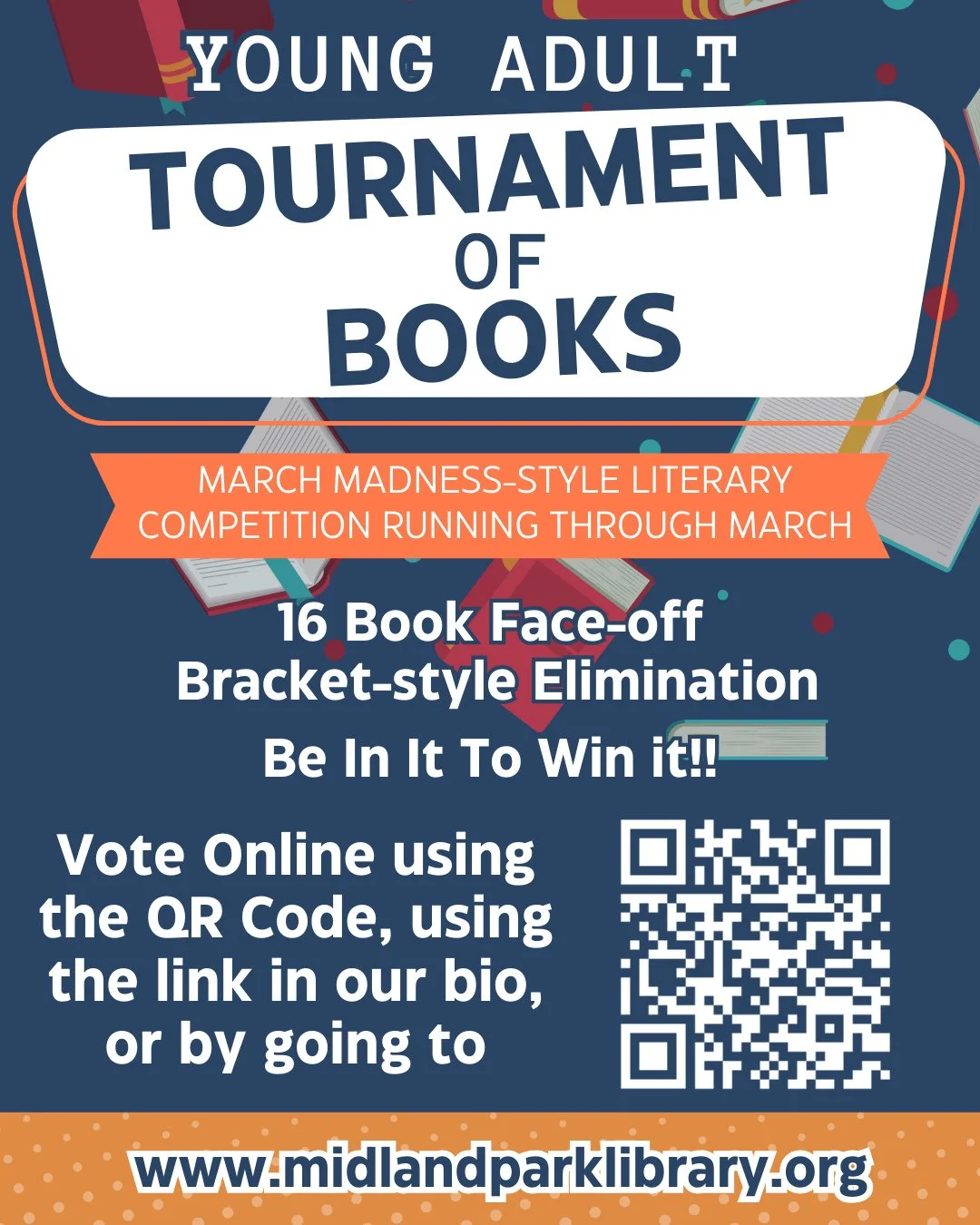 We at the Midland Park Memorial Library are hosting a March Madness styled literatry competition with YA Books!! Voting is open now, so be sure to give us your picks~~⁠
⁠
#yabook #voting #marchmadness #picks #libraryevent