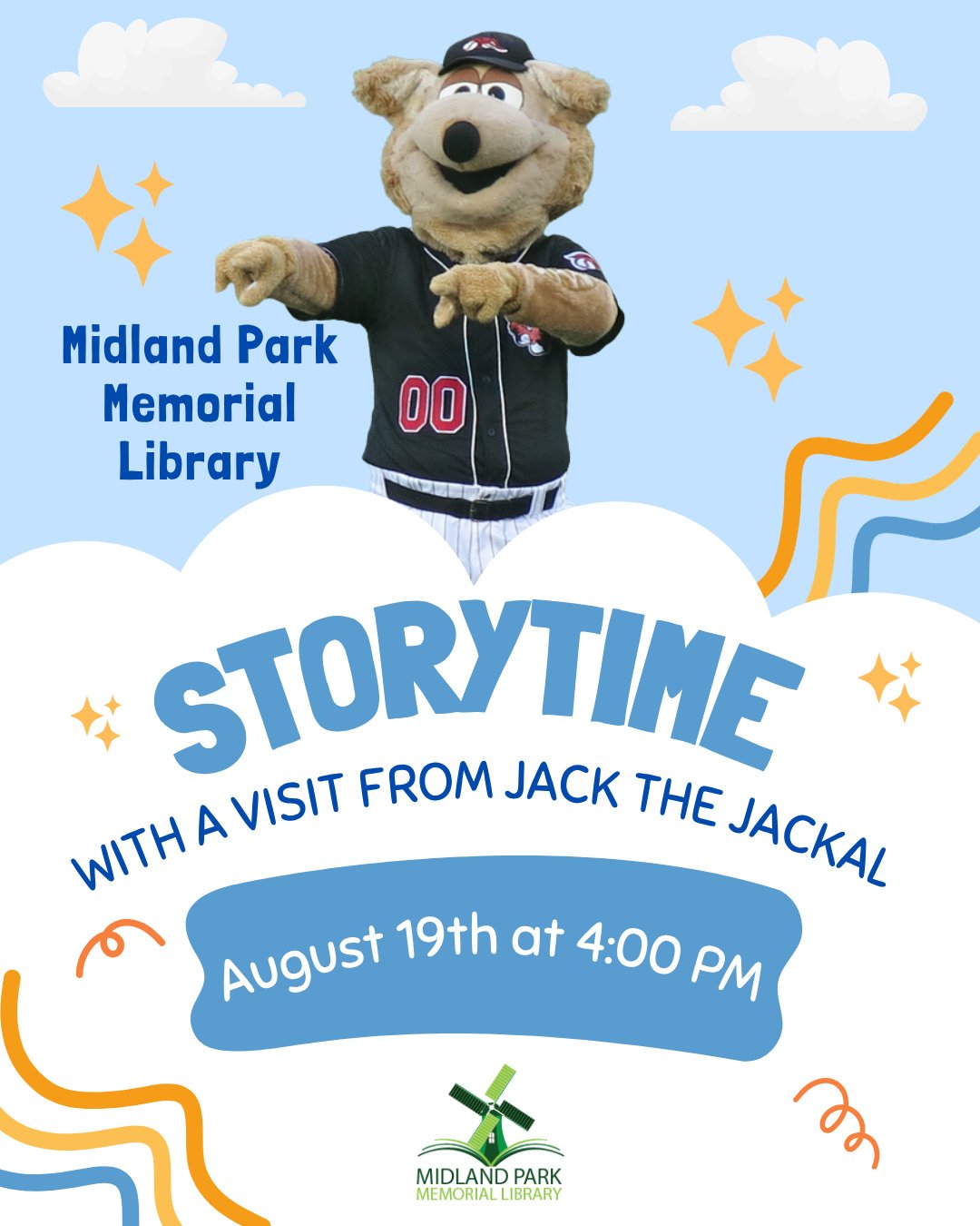Join us tomorrow afternoon at Midland Park Memorial Library for Family Storytime with a visit from Jack from the NJ Jackal's!