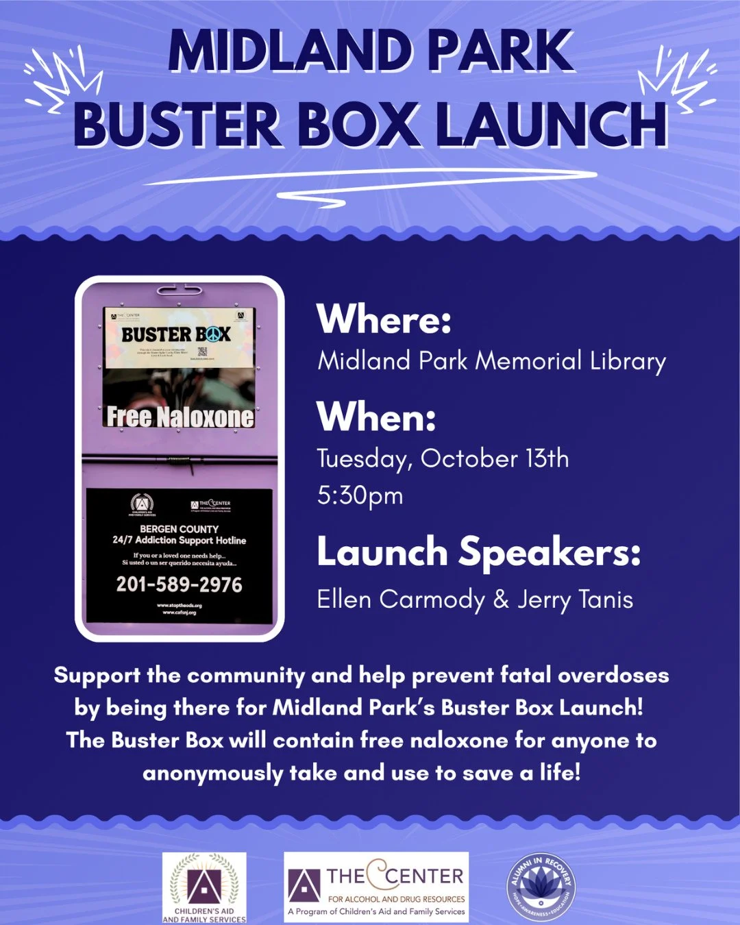 Join us this evening at Midland Park Memorial Library for our Buster Box Launch⁠
⁠
Tuesday, October 13th at 5:30 PM with speakers Ellen Carmody and Jerry Tanis
