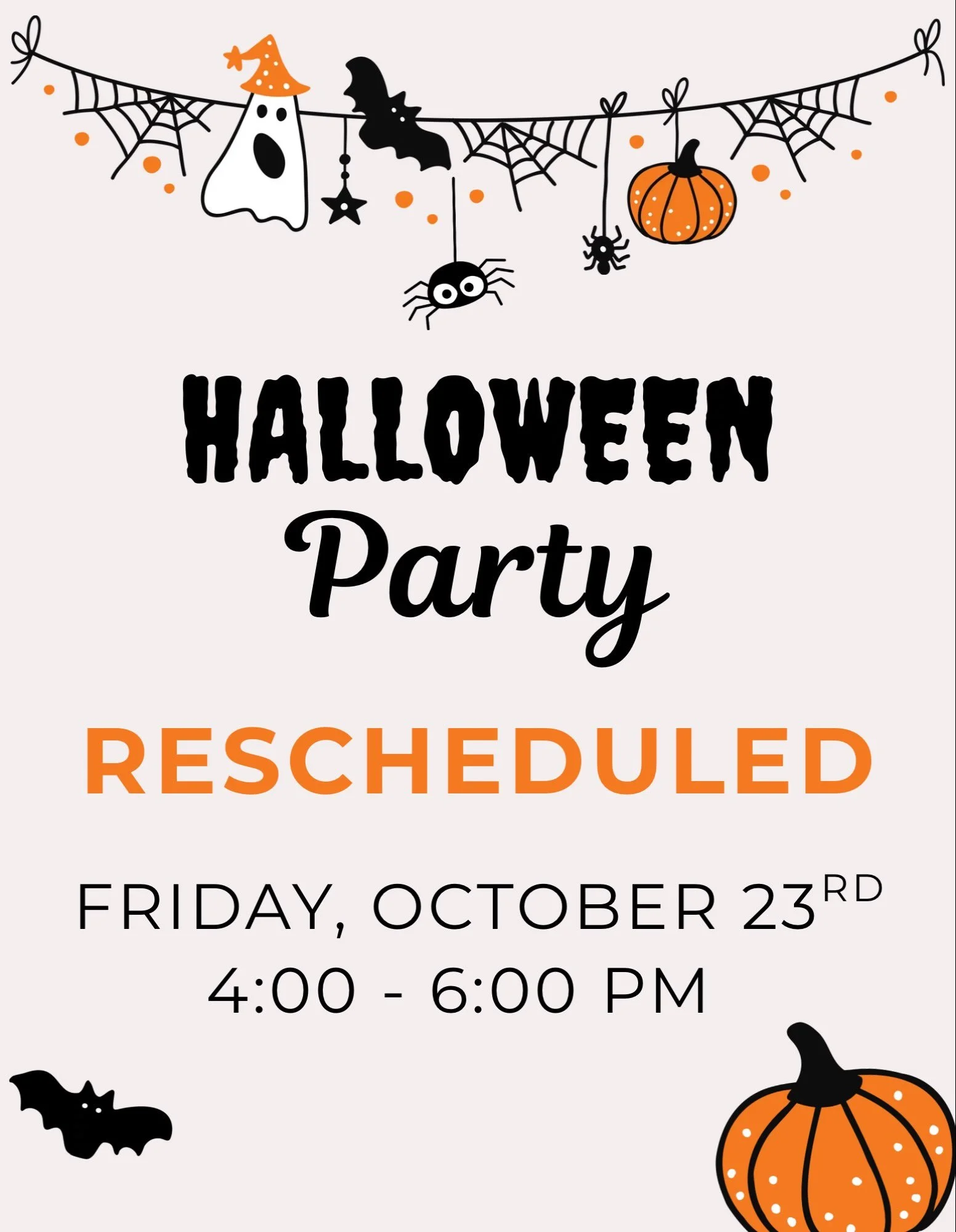 Due to the rain in the forecast for this Friday the Halloween Party will be on Friday, October 23rd from 4-6 PM. There will be no Nintendo Club on Friday, October 23rd.