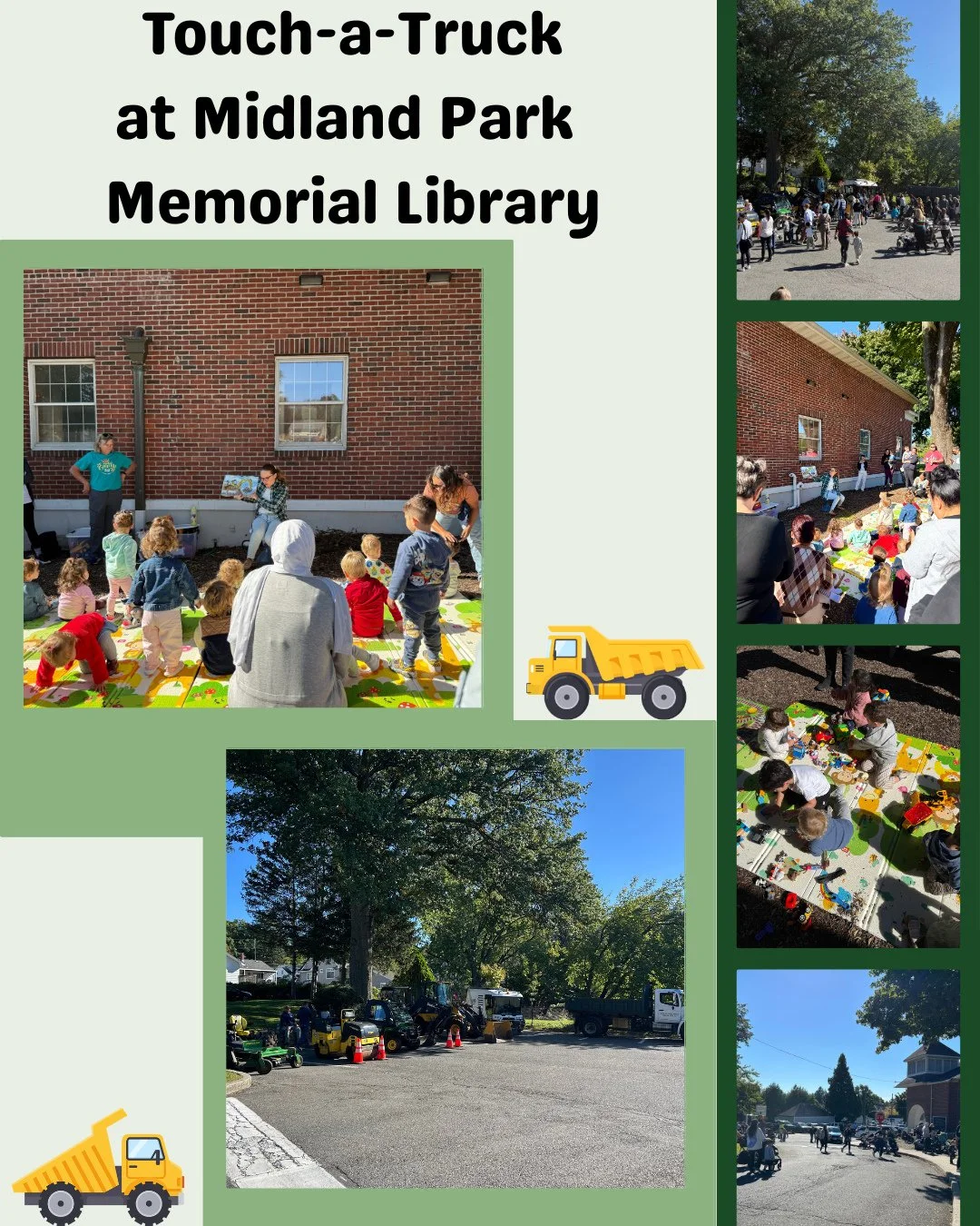 We had such a great time last Friday with Touch-a-Truck at Midland Park Memorial Library!⁠
⁠
Thank you to the DPW for letting us explore their trucks 🚛