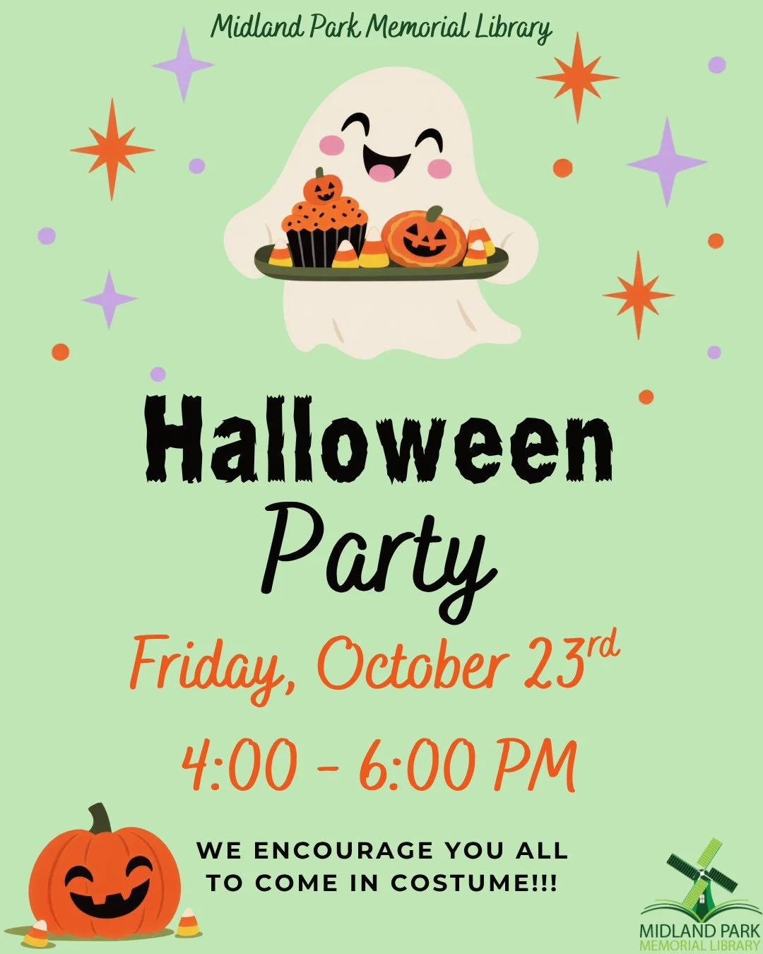 This Friday at Midland Park Memorial Library we have our Halloween Party!!⁠
⁠
Games hosted on the library lawn - we encourage all to come in costume 👻⁠
⁠
After being rained out last week, we are ready for fun!
