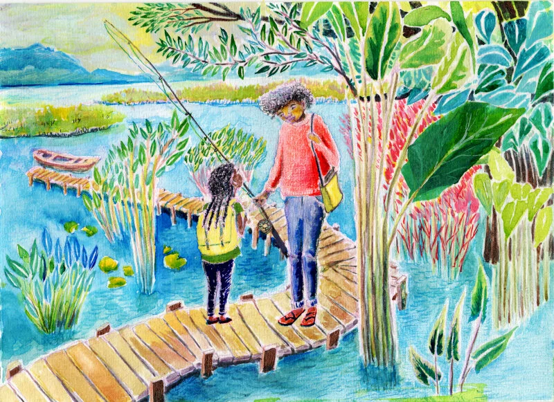 Fishing Pole - Whatever about the fishing pole, clearly her braids steal the show.