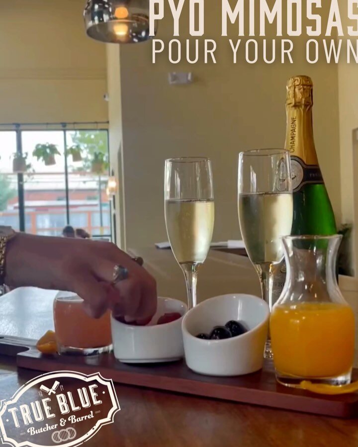 Follow these 3 steps to elevate your brunch experience ⬇️

1. ORDER the PYO (Pour Your Own) Mimosas 🍾
2. CREATE a blend of delicious combos with champagne, fresh fruit, and juices 😍
3. ENJOY! 🥂 

#wearetrueblue&nbsp;#wilmingtonnc&nbsp;#whatsupwilm