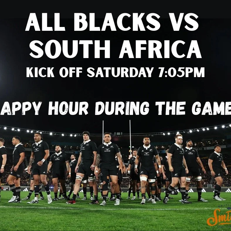 ⭐️Saturday night, Kiwi-style at Smitty's! ⭐️
The mighty All Blacks go head-to-head with the Springboks LIVE on our HUGE TV wall and all our surrounding BIG screens.
With the All Blacks unbeaten at Eden Park since 1994 and the Boks winless here since 
