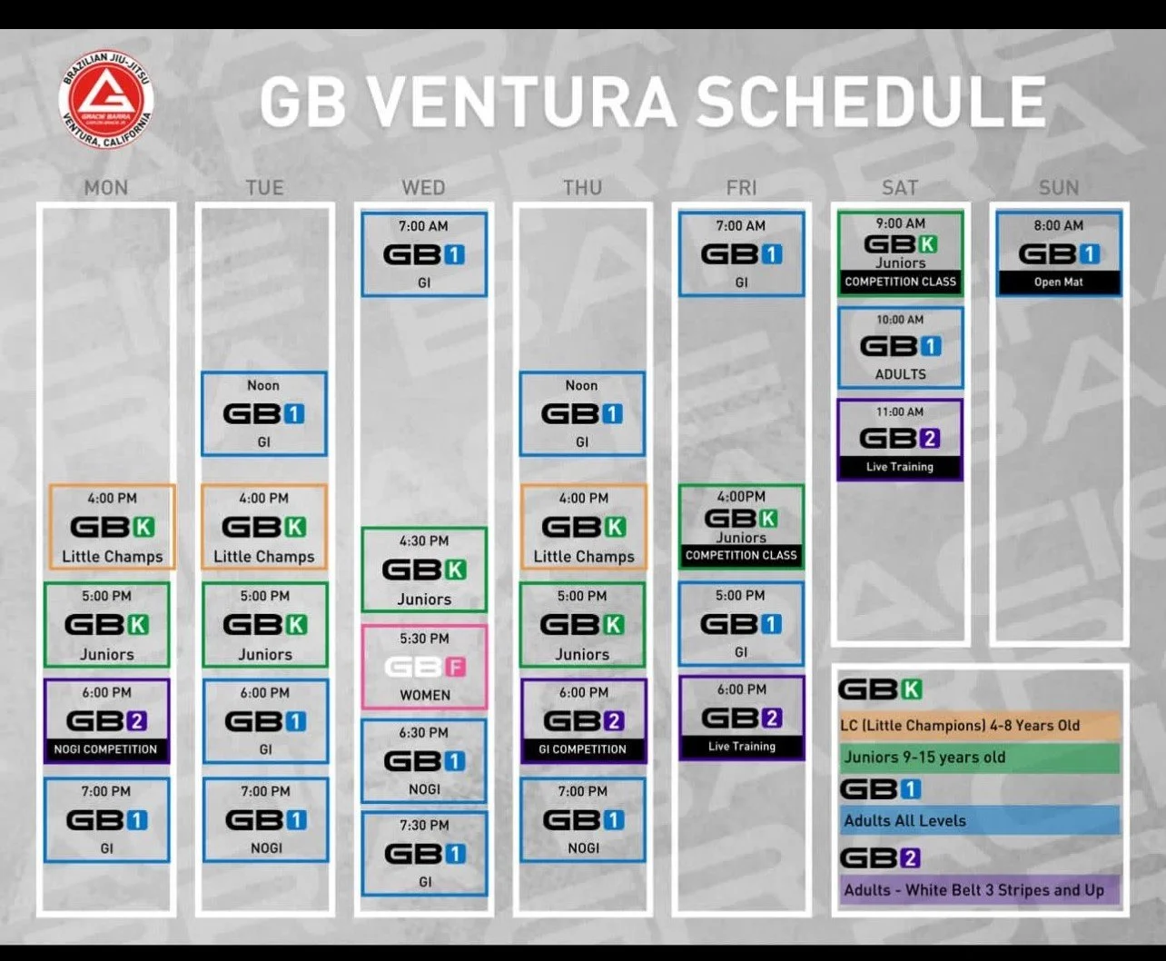 SCHEDULE — GRACIE BARRA Brazilian JiuJitsu Academy Ventura, CA