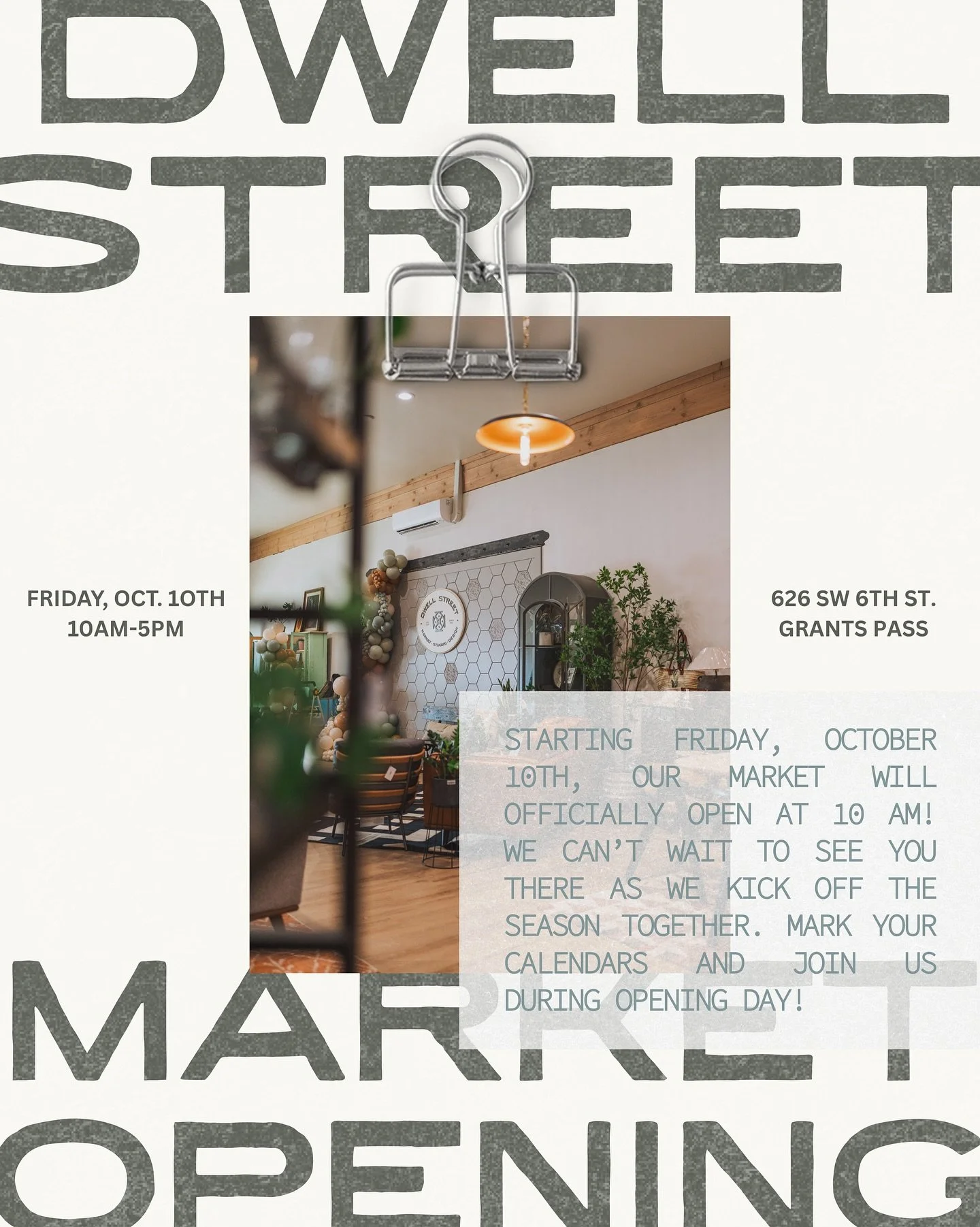 Big news ✨ Our Market doors officially open this Friday, October 10th at 10 AM! 🛍️ Come see our cozy new space, shop unique finds, and celebrate the start of a brand-new season with us. We can&rsquo;t wait to welcome you in! 🌿

📍 626 SW 6th St, Gr