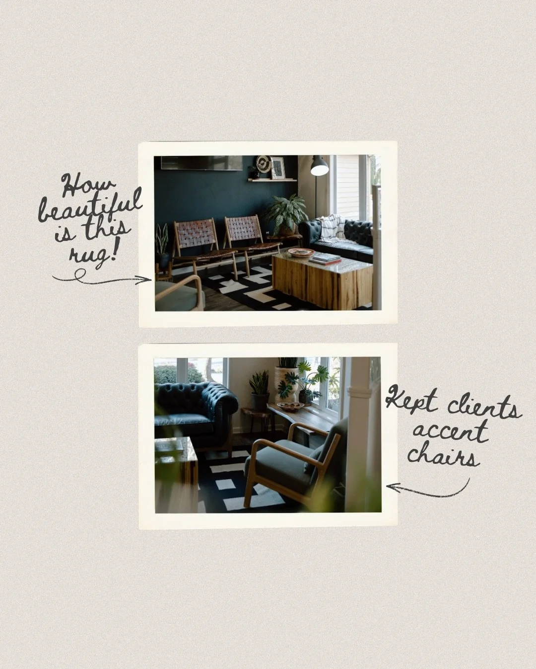 A little follow-up from yesterday&rsquo;s post!
Here&rsquo;s the before &amp; after of this waiting room refresh &mdash; swipe all the way to the last slide to see where we started!

We kept their original chairs, added new leather seating, a cozy co