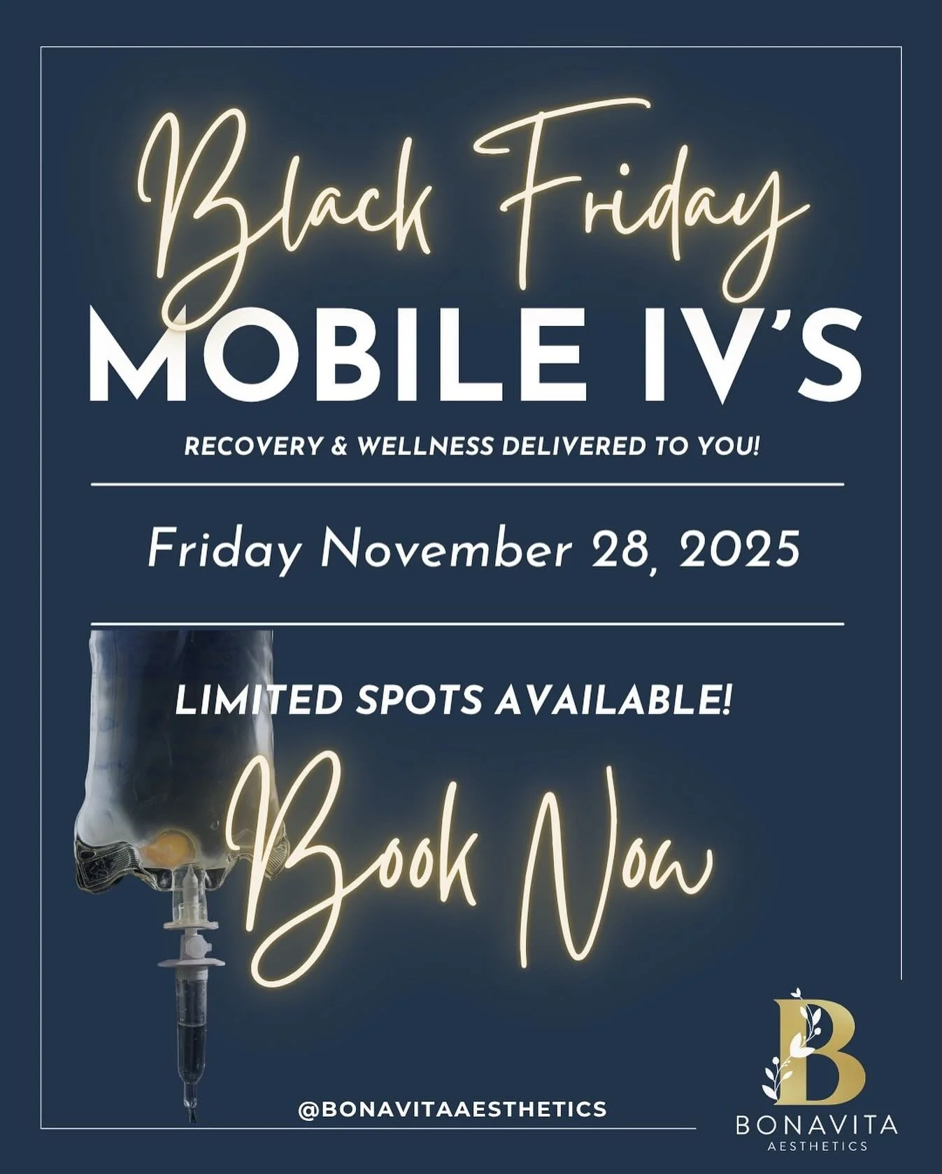 ✨ BLACK FRIDAY MOBILE INFUSIONS ✨

Your favorite IV Infusions&hellip; delivered to the comfort of your own home! 🏠 

💦 Refresh, Recover, and Rehydrate if you are hungover, travel fatigued, or need a boost&hellip; We&rsquo;ve got a drip for YOU!

🖤