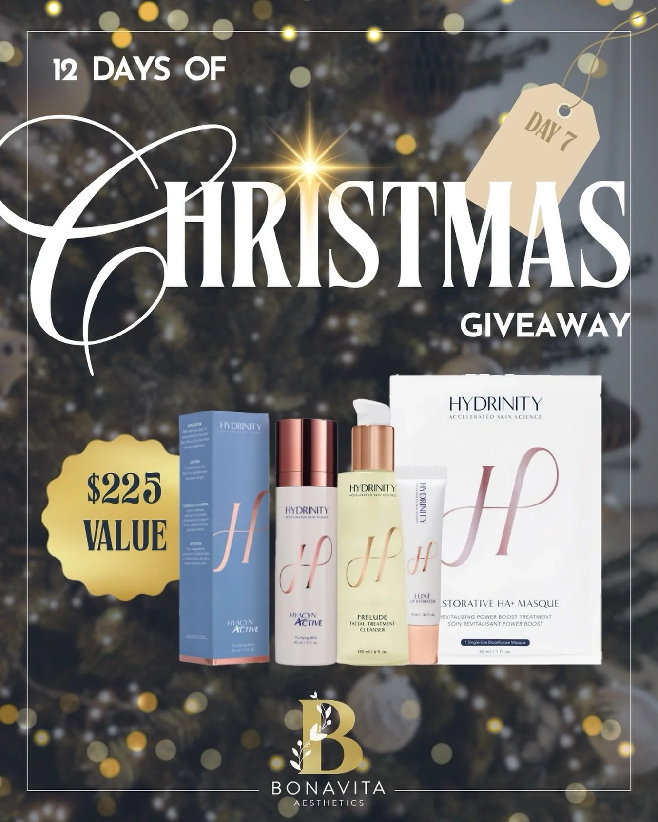 On the SEVENTH Day of Christmas, BonaVita gave to me&hellip; ✨ HYDRINITY TRAVEL SKINCARE SET!

Spoil your skin with this amazing travel set, featuring all the lavish &amp; luxurious products from Hydrinity Accelerated Skin Science, valued at $225!

✨