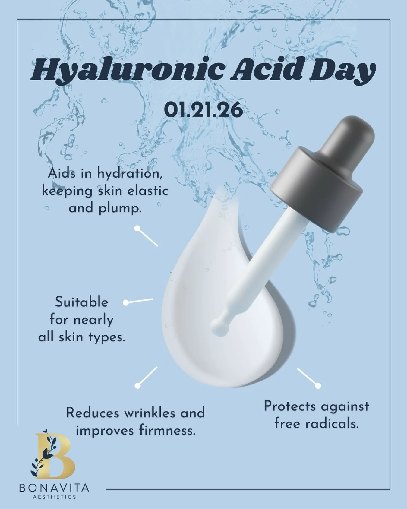Happy National Hyaluronic Acid Day 💧✨

A true skin essential, hyaluronic acid works to deeply hydrate, support elasticity, and keep skin looking plump, smooth, and healthy.
 When your skin is properly hydrated, everything else heals, functions and G