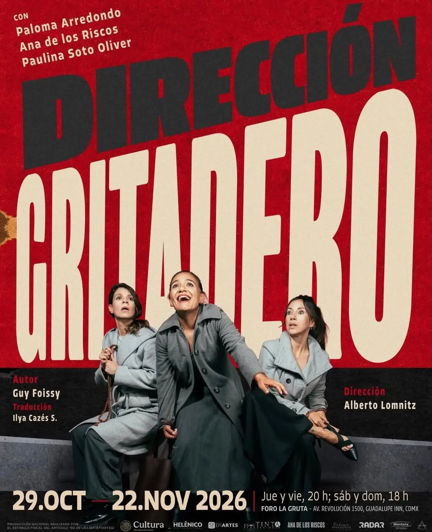 Nuestras egresadas @pau_lasoto y @paloma_arredondo forman parte de Direcci&oacute;n gritadero, una propuesta teatral que llegar&aacute; al Foro La Gruta del 29 de octubre al 22 de noviembre. 

En esta puesta en escena, Paloma Arredondo participa tamb