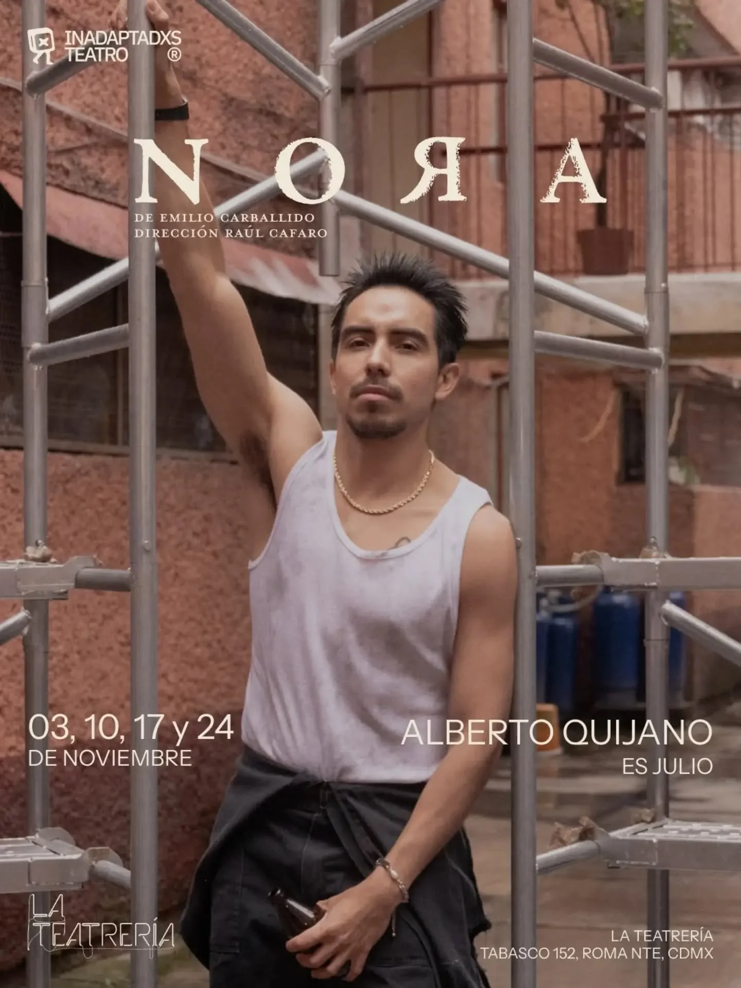 Nuestro egresado Alberto Quijano act&uacute;a en Nora. &iexcl;Acomp&aacute;&ntilde;anos a celebrar su trabajo y disfruta de esta puesta en escena!
📅 Funciones: 3, 10, 17 y 24 de noviembre
🕣 Hora: Todos los Martes 20:30 h
📍 Lugar: Sala A, La Teatre