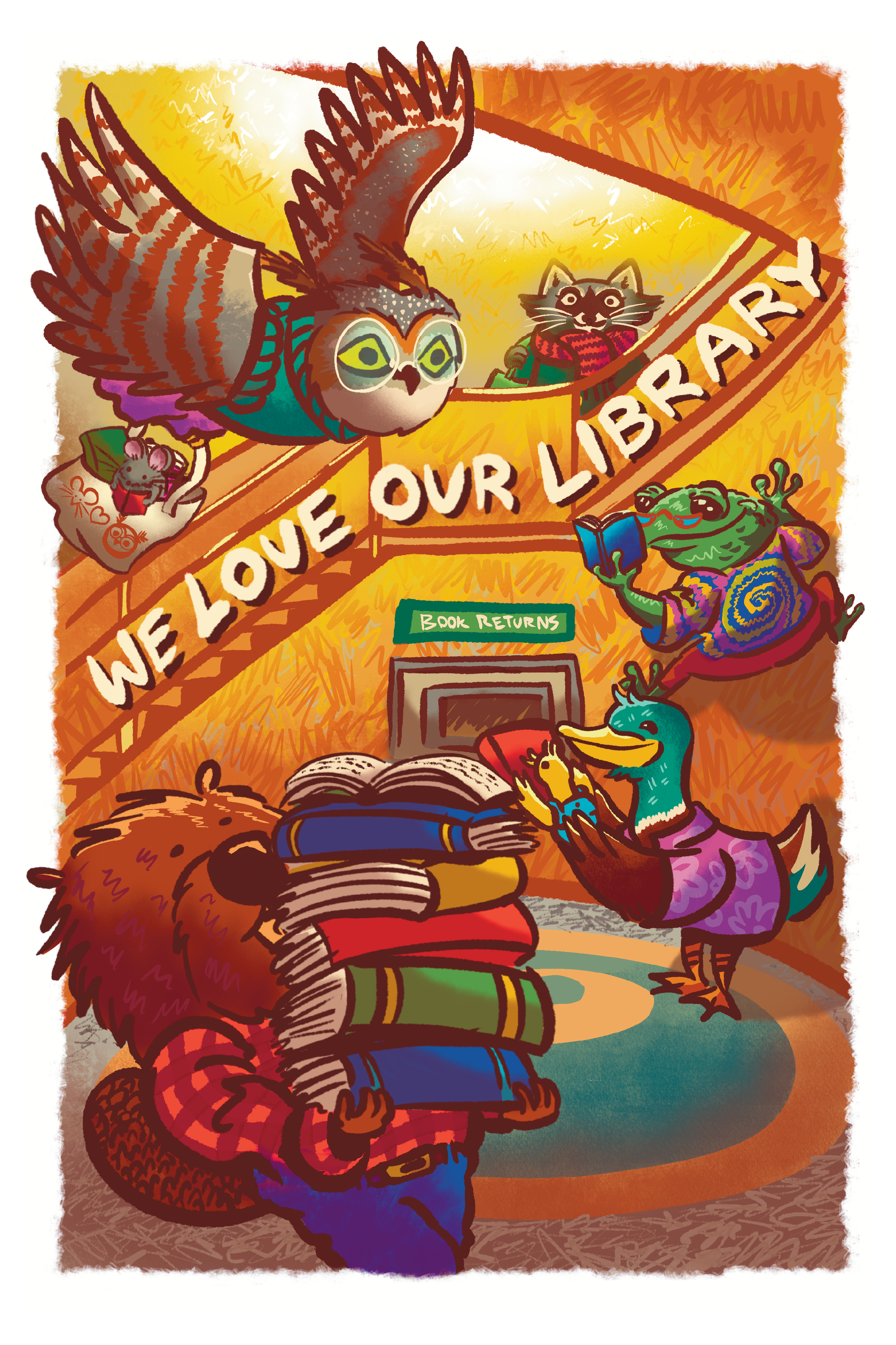 14. Title: Critters Love Their Library, Description: I have been visiting the Eugene Public Library for as long as I can remember, with many of my fondest memories there stemming from the feeling of stepping into the main atrium. Gazing up into the s