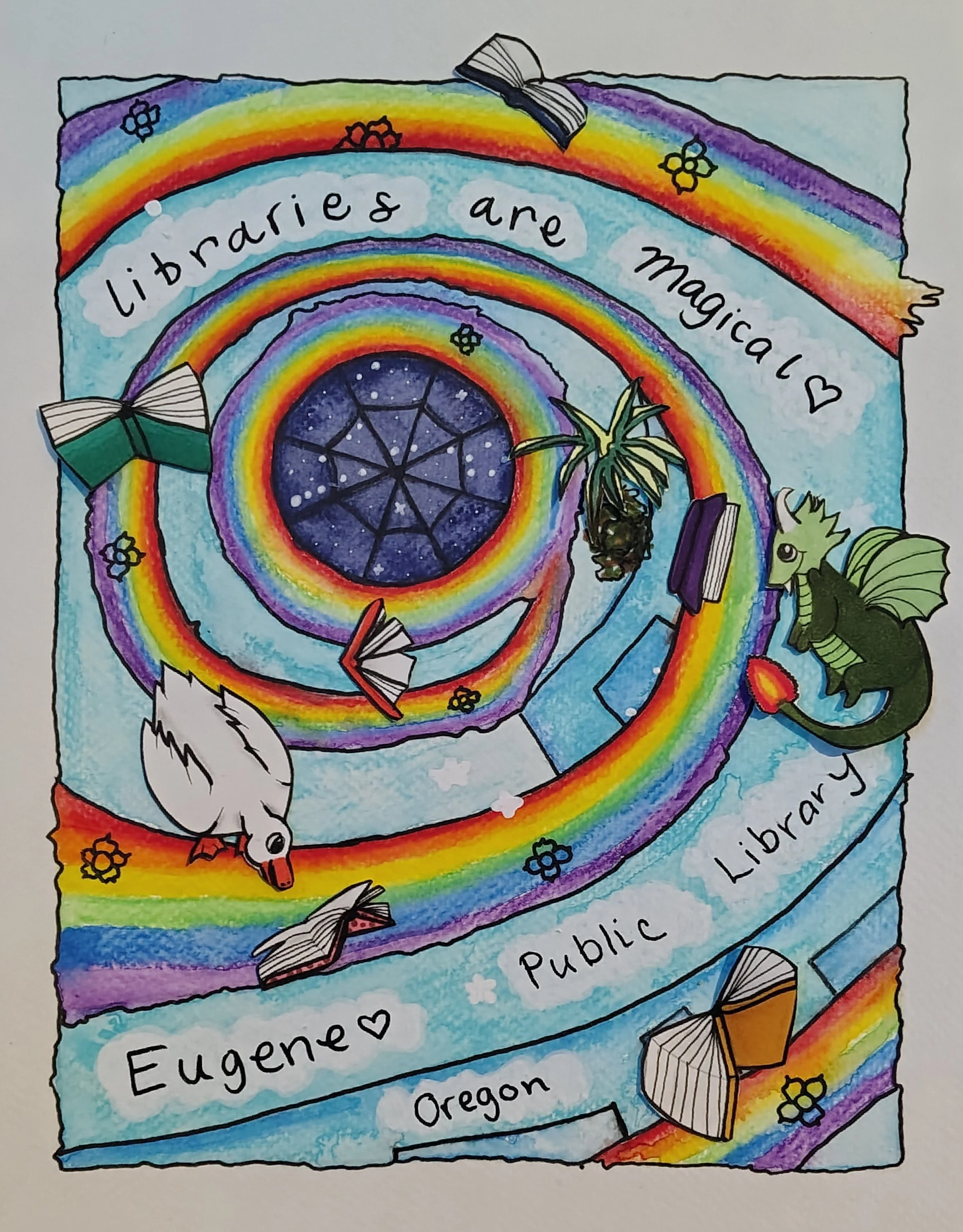 24. Title: Staircase to Magic, Description: This is how i think of libraries in my head when it's open, and how i imagine it physically comes to life when it's closed — full of hope, joy, and MAGIC ✨

Featuring the central skylight area of the Eugene